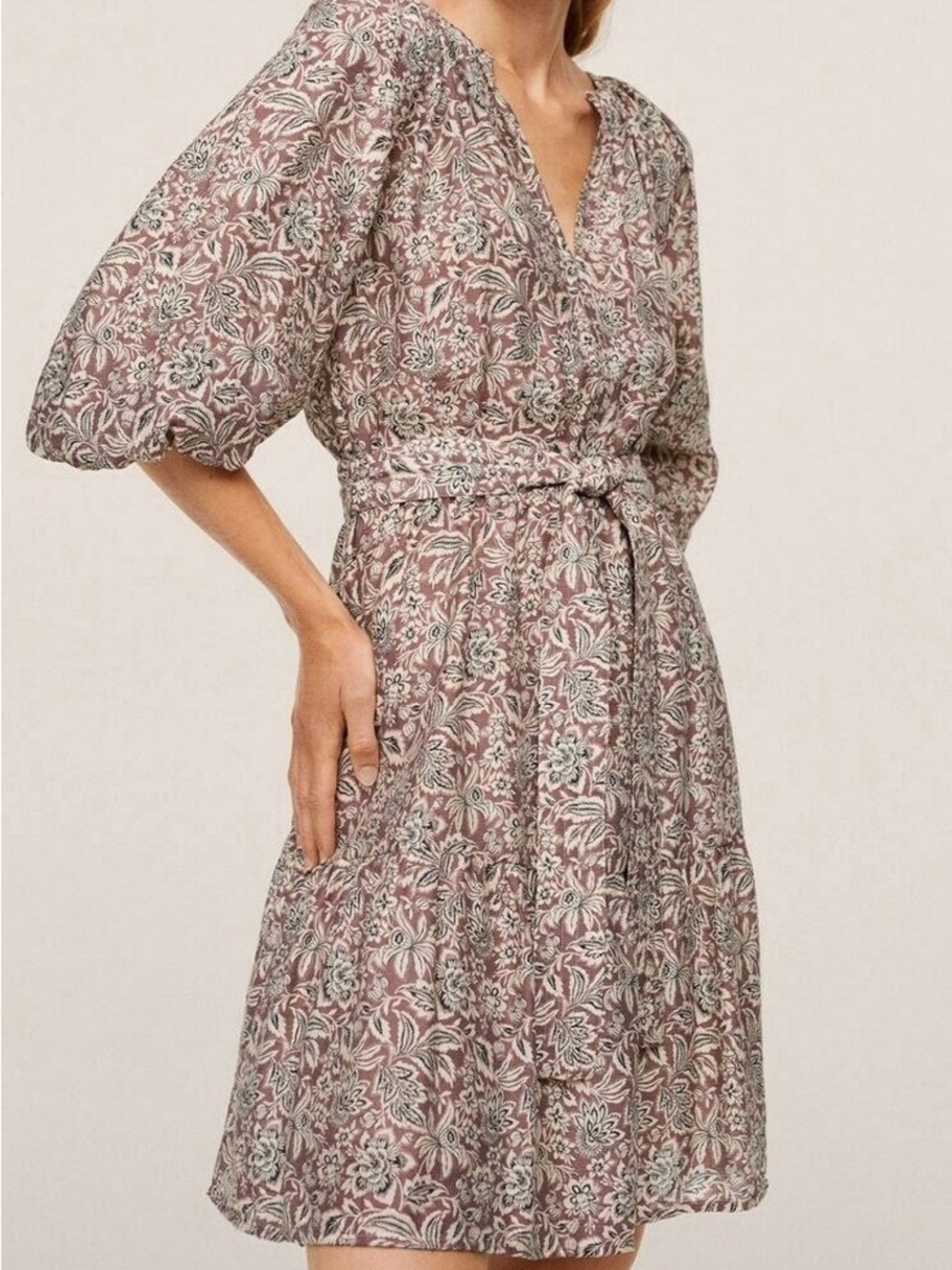 Mango Floral Tie-Waist Mini Dress